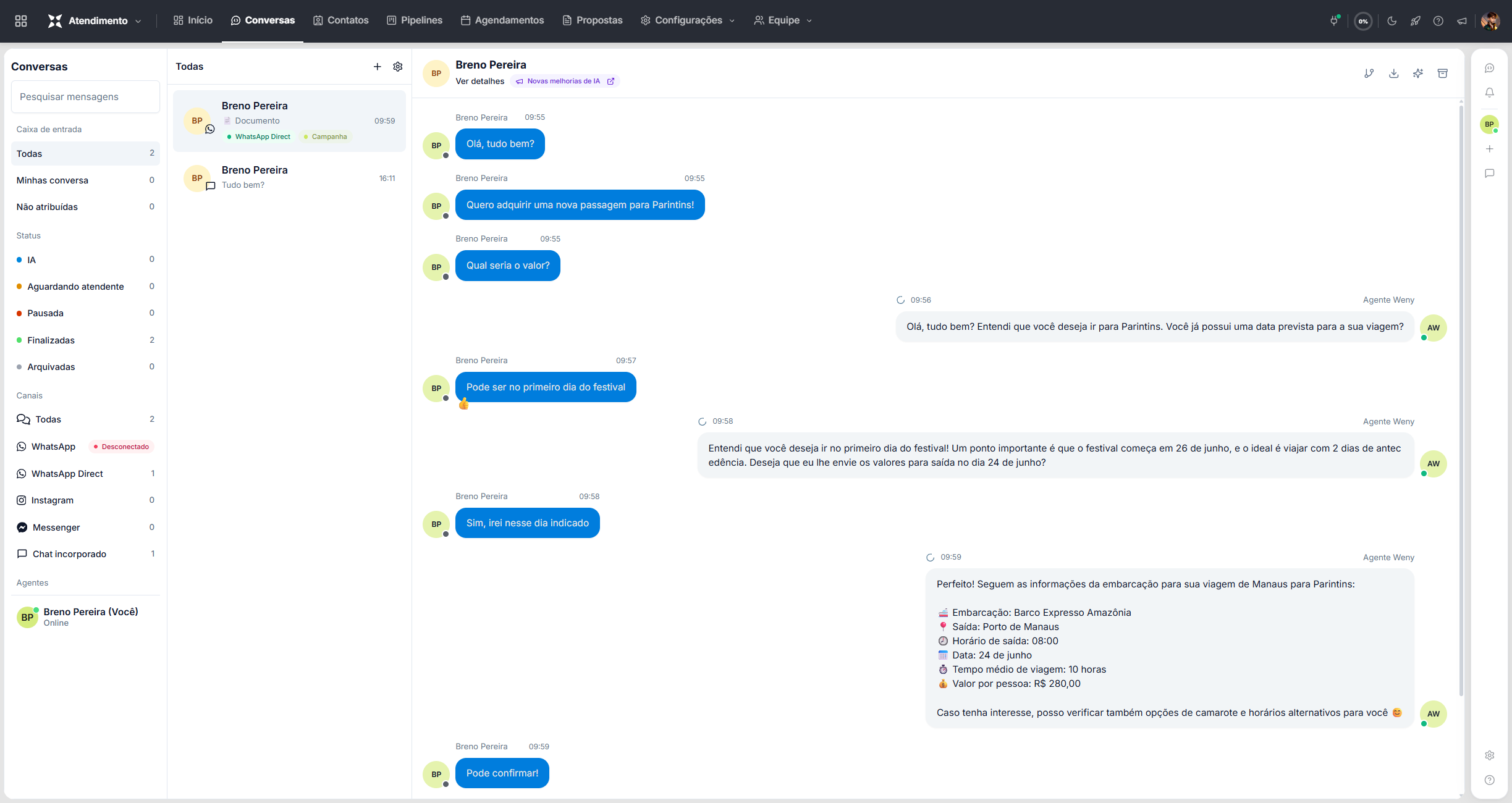 Weny AI - Dashboard principal